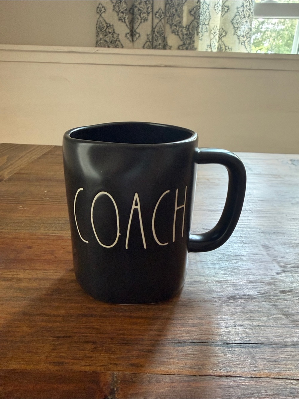 Rae Dunn Black Ceramic Mug with White Lettering